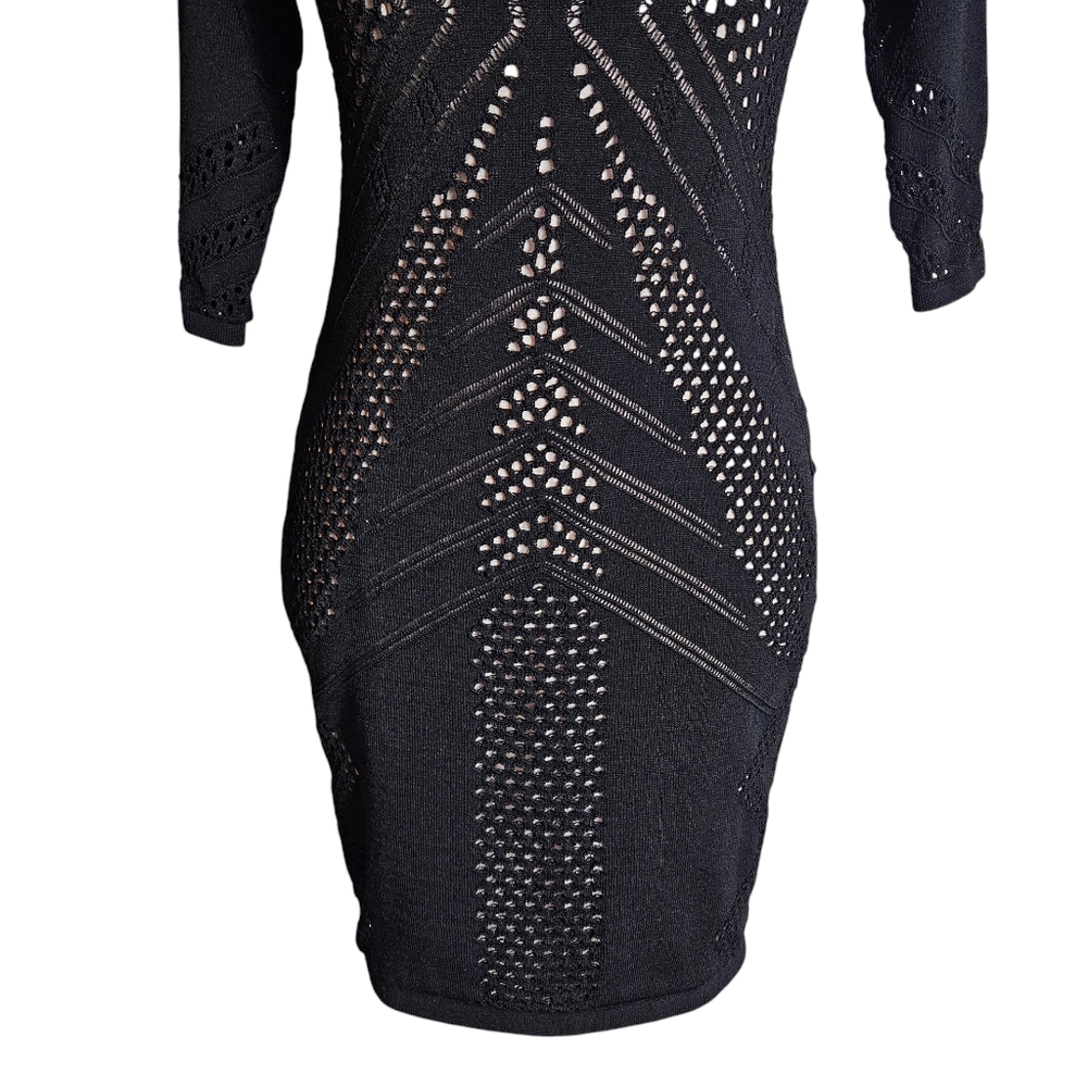 Calvin Klein Black Illusion Lace Bodycon Dress Size Petite Medium Geometric - Picture 5 of 16